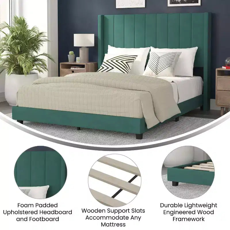 Upholstered Platform Bed with Vertical Channel Stitch Detail and Engineered Wood Frame No Box Spring Required