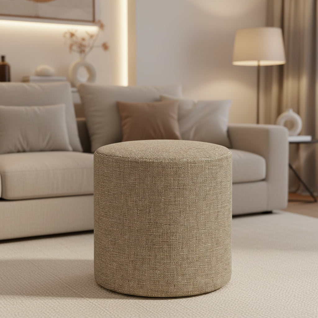 Round Thalia Ottoman in Textured Linen - Threshold