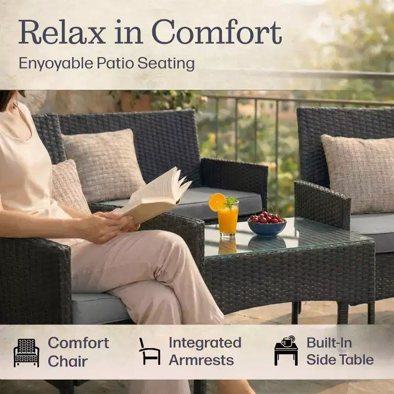 Ensemble de mobilier de patio – Canapé d'extérieur en rotin 4 pièces, 2 chaises rembourrées et table combinés pour terrasse, piscine ou porche par Lavish Home (gris)