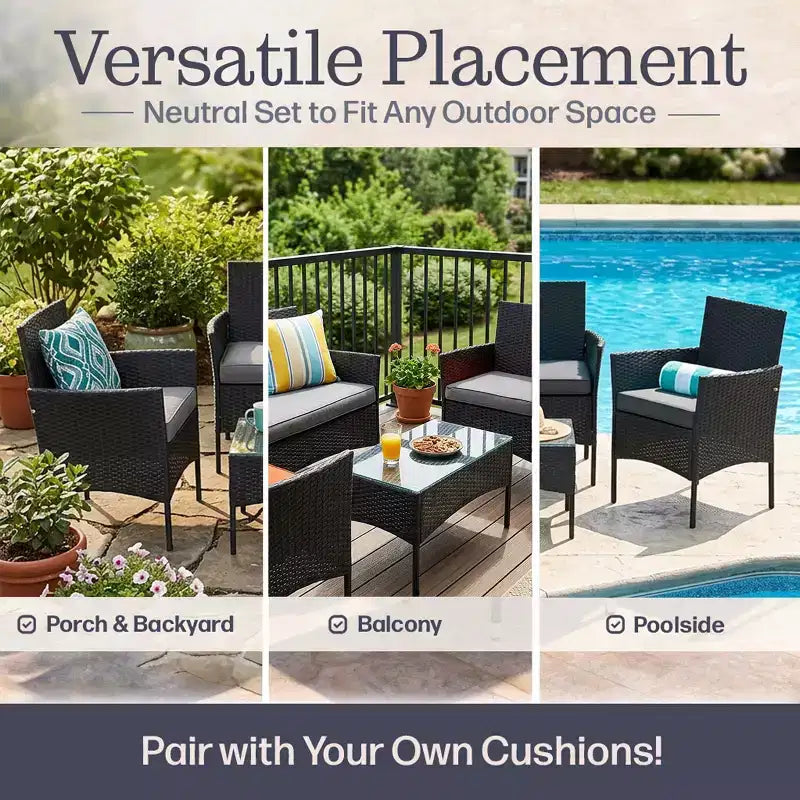 Ensemble de mobilier de patio – Canapé d'extérieur en rotin 4 pièces, 2 chaises rembourrées et table combinés pour terrasse, piscine ou porche par Lavish Home (gris)