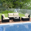 Costway 5 Pieces Outdoor Furniture Set with Seat & Back Cushions Tempered Glass Tabletop