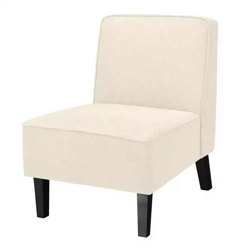 Modern Armless Accent Chair Fabric with Rubber Wood Legs Beige/Gray