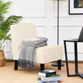 Modern Armless Accent Chair Fabric with Rubber Wood Legs Beige/Gray
