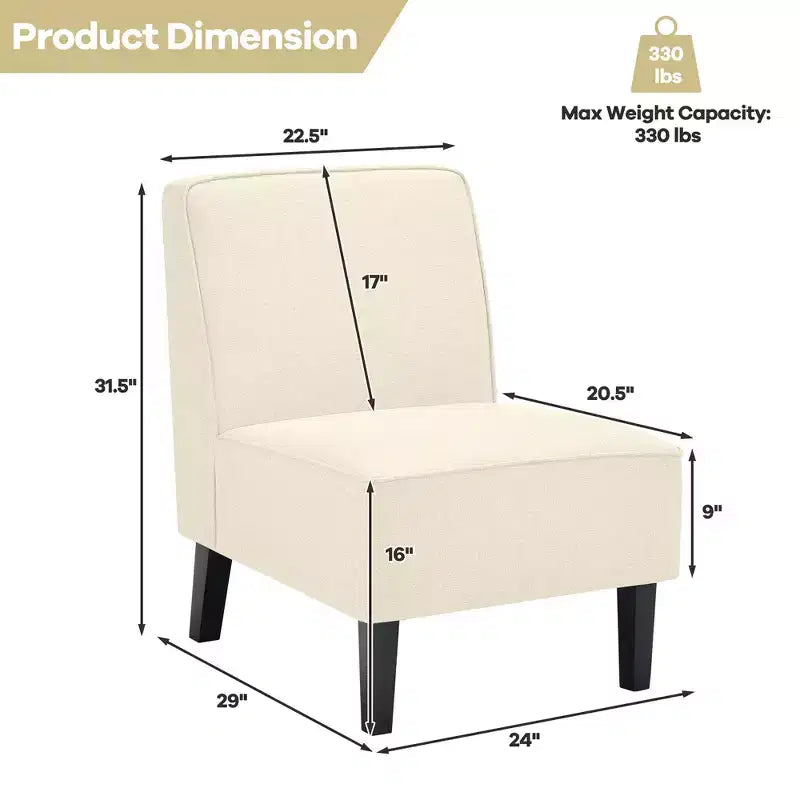 Modern Armless Accent Chair Fabric with Rubber Wood Legs Beige/Gray