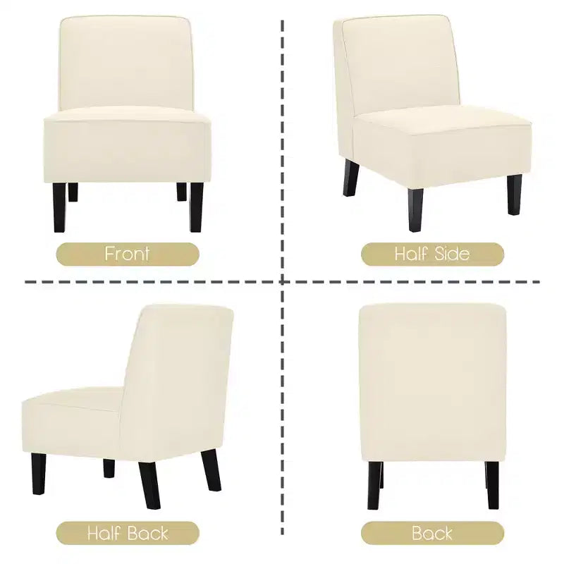 Modern Armless Accent Chair Fabric with Rubber Wood Legs Beige/Gray