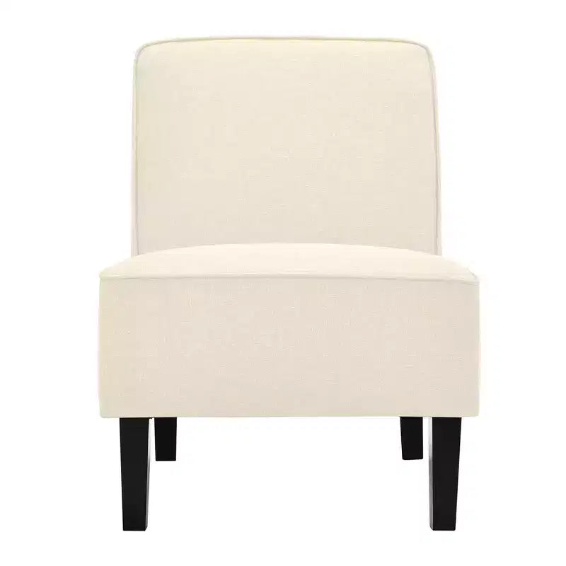 Modern Armless Accent Chair Fabric with Rubber Wood Legs Beige/Gray