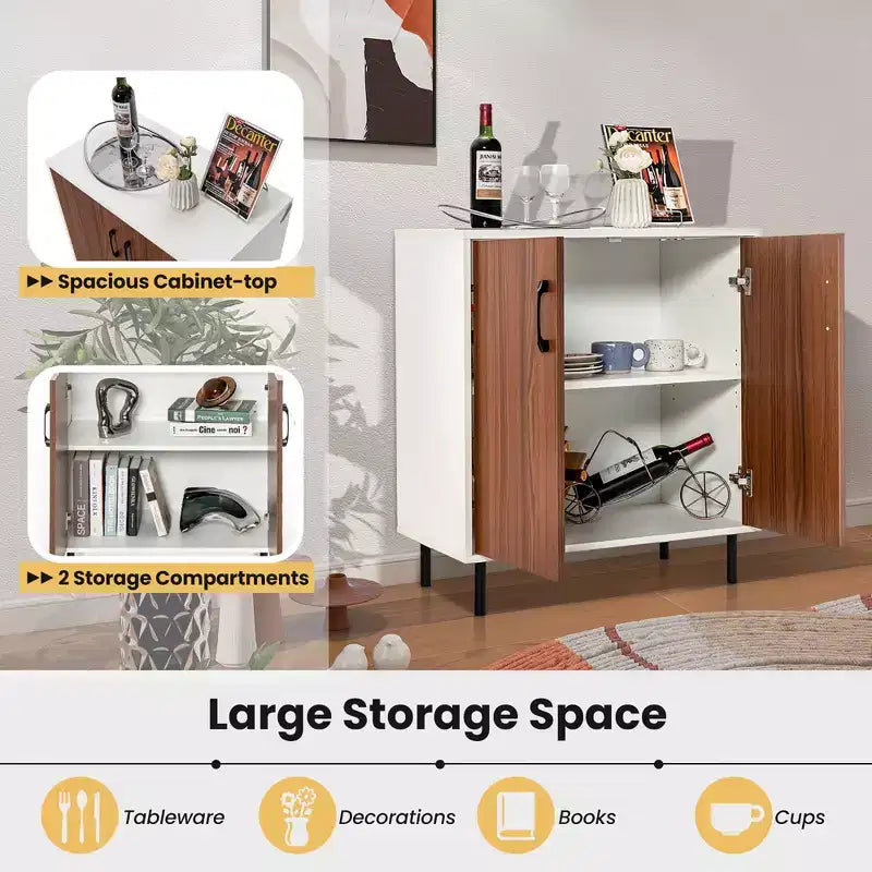 2-Door Sideboard Buffet Storage Cabinet Kitchen Cupboard with Adjustable Shelf