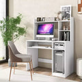 Computer Desk with Charging Station Hutch and CPU Stand White