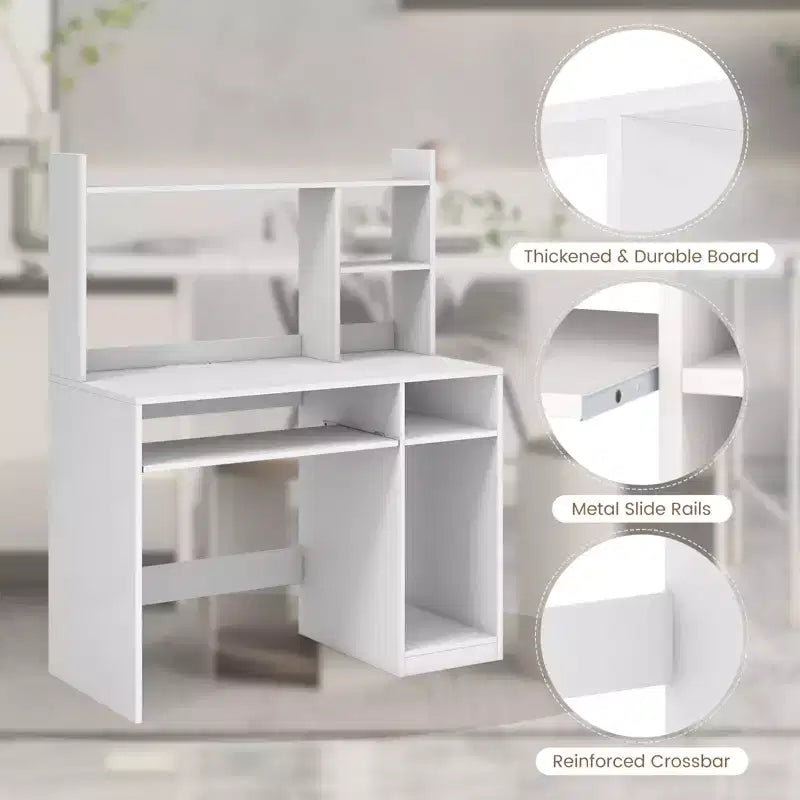 Computer Desk with Charging Station Hutch and CPU Stand White