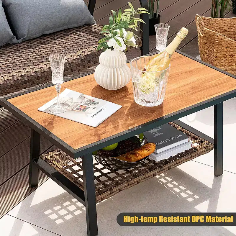 Costway Ensemble de 2 pièces table basse et causeuse en rotin pour patio, avec coussins de dossier et d'assise rembourrés à séchage rapide