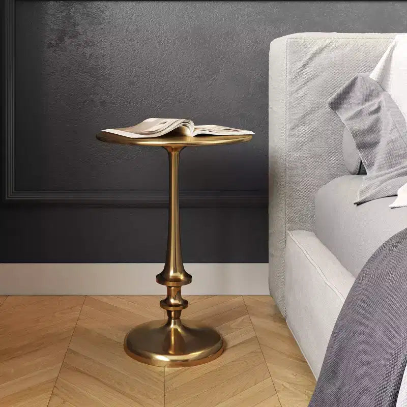 Iron Pedestal Side Table with Antiqued Brass Finish Vintage Living Room Furniture
