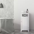 Freestanding Slim Floor Cabinet White Glass Door 3 Shelves