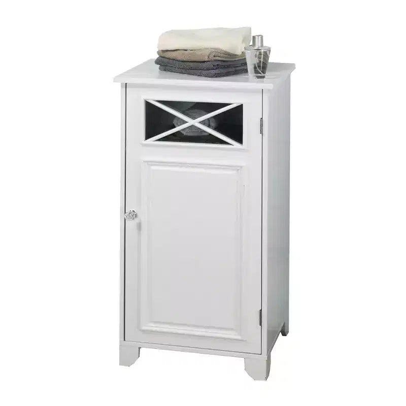 Freestanding Slim Floor Cabinet White Glass Door 3 Shelves