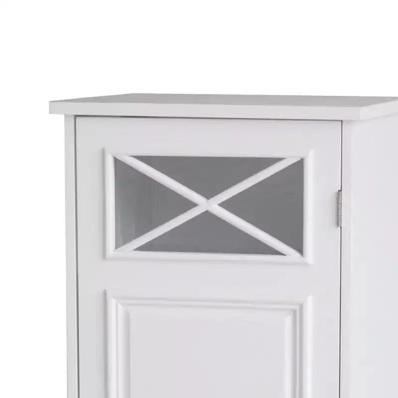 Freestanding Slim Floor Cabinet White Glass Door 3 Shelves