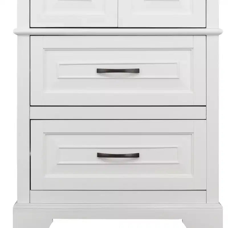 Wooden Linen Tower Cabinet with 2 Doors & 2 Drawers White