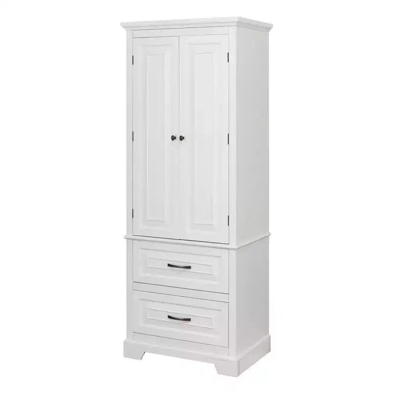 Wooden Linen Tower Cabinet with 2 Doors & 2 Drawers White
