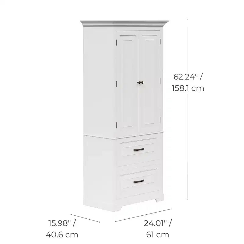 Wooden Linen Tower Cabinet with 2 Doors & 2 Drawers White