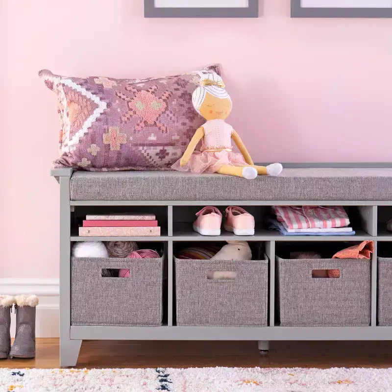 Kids' Storage Bench Children's Wooden Playroom Bookshelf Reading Nook and Toy Organizer with Fabric Bin