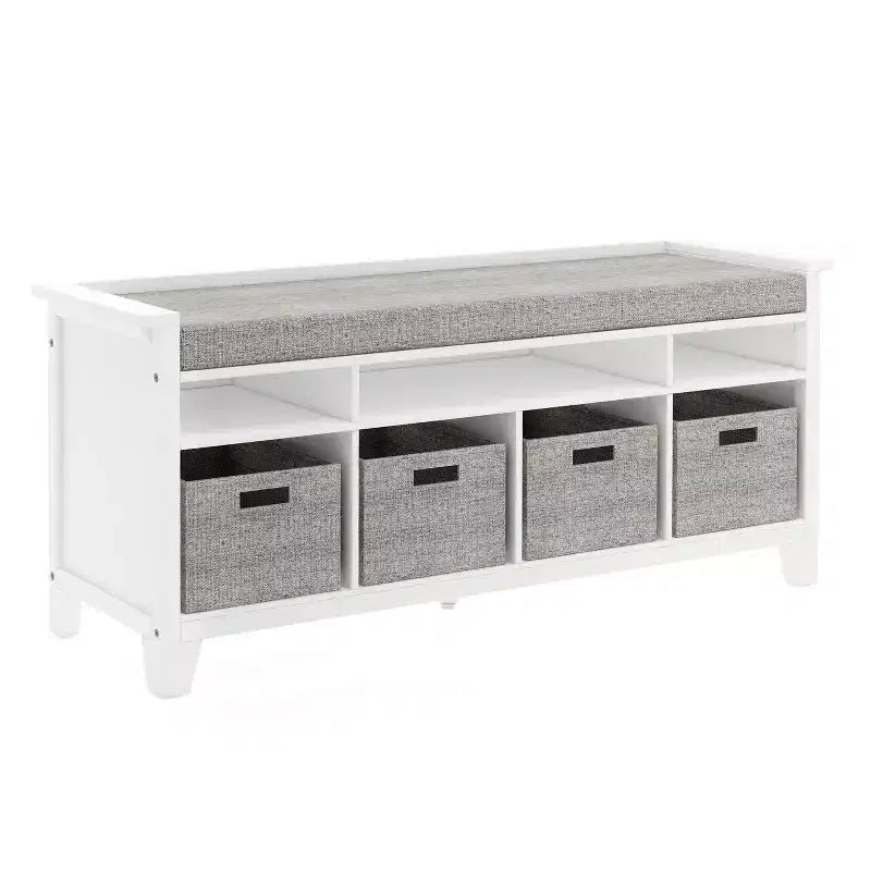 Kids' Storage Bench Children's Wooden Playroom Bookshelf Reading Nook and Toy Organizer with Fabric Bin