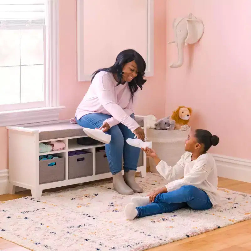 Kids' Storage Bench Children's Wooden Playroom Bookshelf Reading Nook and Toy Organizer with Fabric Bin