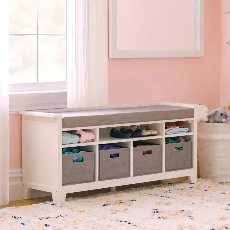 Kids' Storage Bench Children's Wooden Playroom Bookshelf Reading Nook and Toy Organizer with Fabric Bin