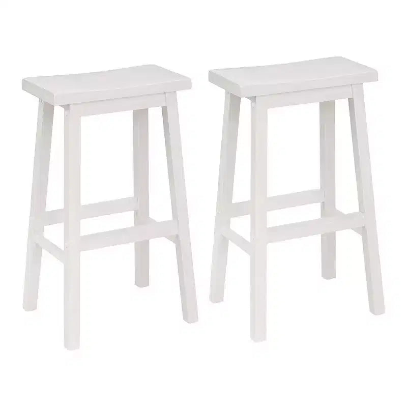 Classic Saddle Seat 29" Kitchen Bar Counter Stool Backless 4 Square Legs White 4-Pack