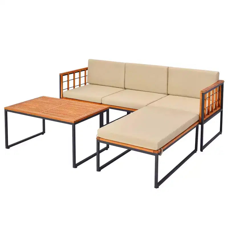 Ensemble de meubles de patio 5 pièces Costway en bois d'acacia avec coussins d'assise et de dossier
