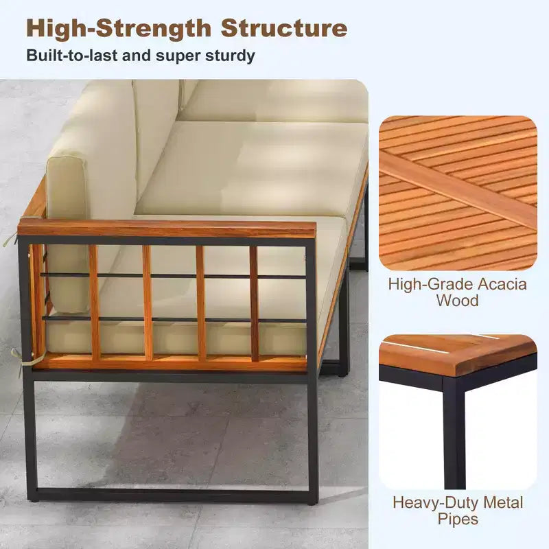 Ensemble de meubles de patio 5 pièces Costway en bois d'acacia avec coussins d'assise et de dossier