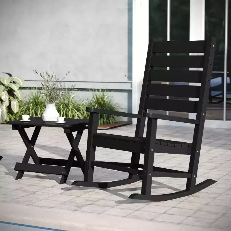 Ensemble 3 pièces Emma et Oliver pour intérieur/extérieur avec 2 fauteuils à bascule de style moderne avec table d'appoint assortie, pour toutes les saisons