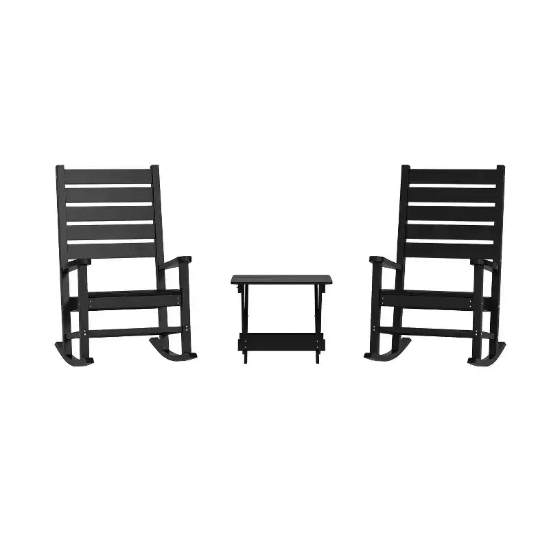Ensemble 3 pièces Emma et Oliver pour intérieur/extérieur avec 2 fauteuils à bascule de style moderne avec table d'appoint assortie, pour toutes les saisons