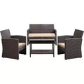 Balkene Home Ashville Conversation Wicker Outdoor Patio Set - Sofa, Table & Two Armchairs Included Khaki Cushions & Tempered Glass Top Easy Assembly