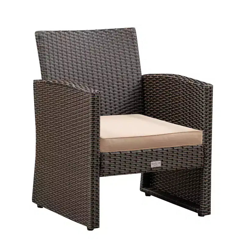 Balkene Home Ashville Salon de jardin en osier – Canapé, table et deux fauteuils inclus, coussins kaki et plateau en verre trempé, montage facile
