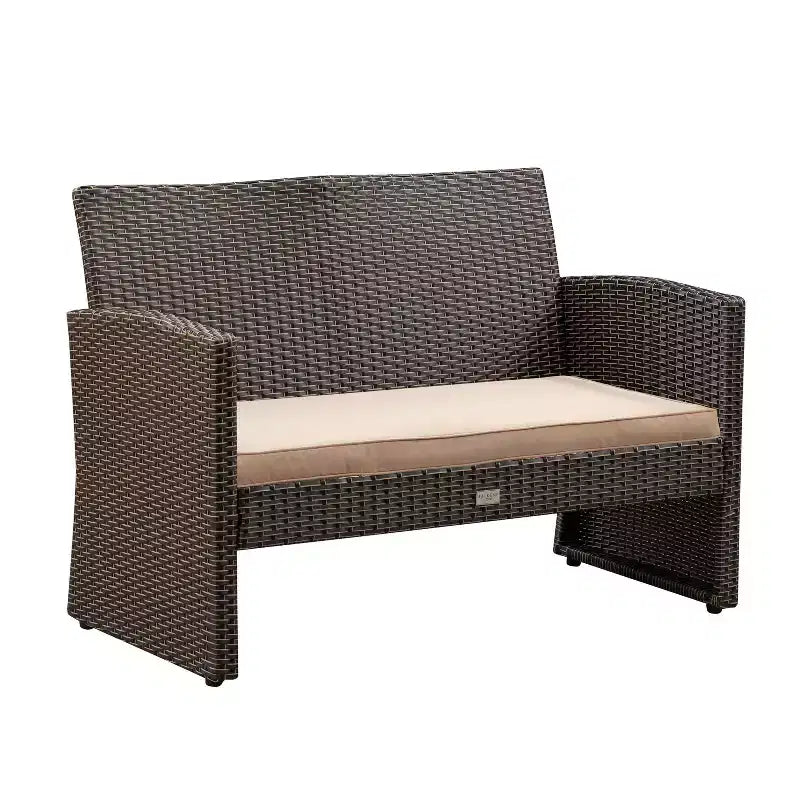 Balkene Home Ashville Salon de jardin en osier – Canapé, table et deux fauteuils inclus, coussins kaki et plateau en verre trempé, montage facile