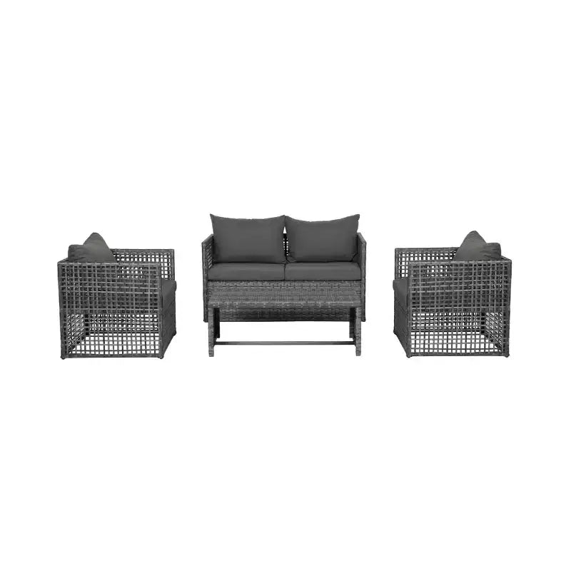 WestinTrends Ensemble de conversation d'extérieur 4 pièces en osier avec table basse, gris/gris