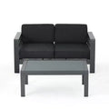 GDFStudio Liam Outdoor Aluminum Loveseat and Coffee Table Set with Cushions, Gray/Dark Gray