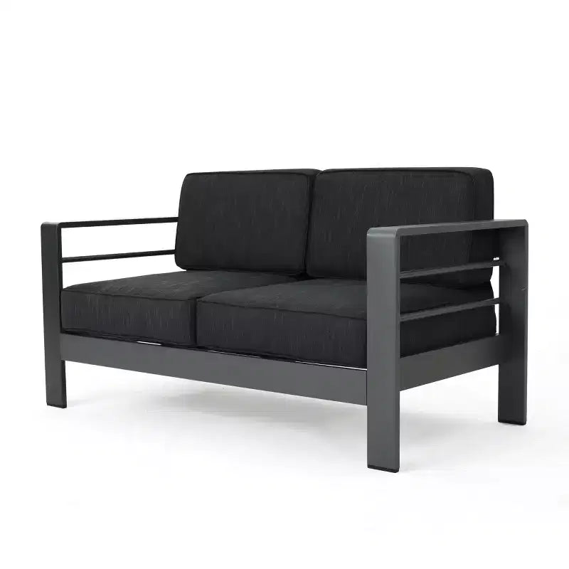 GDFStudio Liam, ensemble causeuse et table basse d'extérieur en aluminium avec coussins, gris/gris foncé