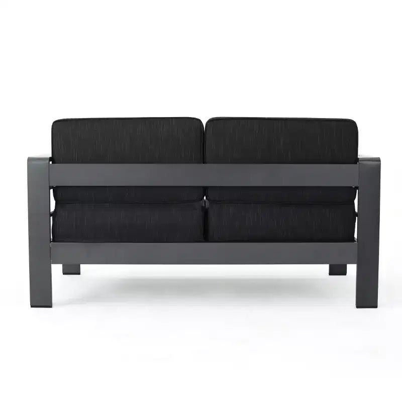 GDFStudio Liam, ensemble causeuse et table basse d'extérieur en aluminium avec coussins, gris/gris foncé