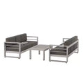 GDFStudio Ava Outdoor Aluminum and Glass 6 Seater Sofa Chat Set with Cushions, Silver/Gray