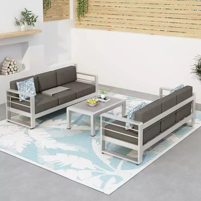 Ensemble de canapé de conversation GDFStudio Ava en aluminium et verre pour 6 personnes avec coussins, argent/gris