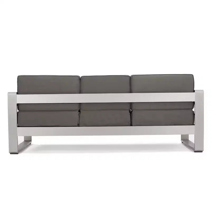 Ensemble de canapé de conversation GDFStudio Ava en aluminium et verre pour 6 personnes avec coussins, argent/gris