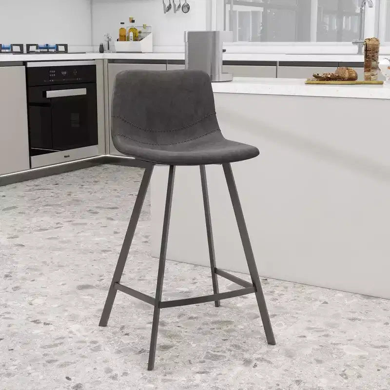 35" Counter Stool Upholstered Leather Ergonomic Backrest Padded Seat Stainless Steel Base and Footrest