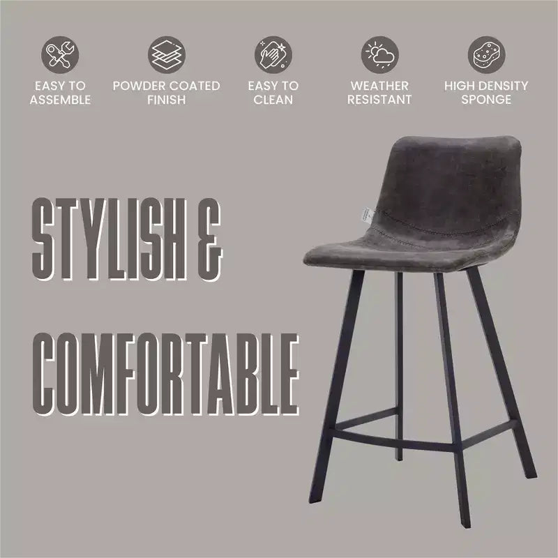 35" Counter Stool Upholstered Leather Ergonomic Backrest Padded Seat Stainless Steel Base and Footrest