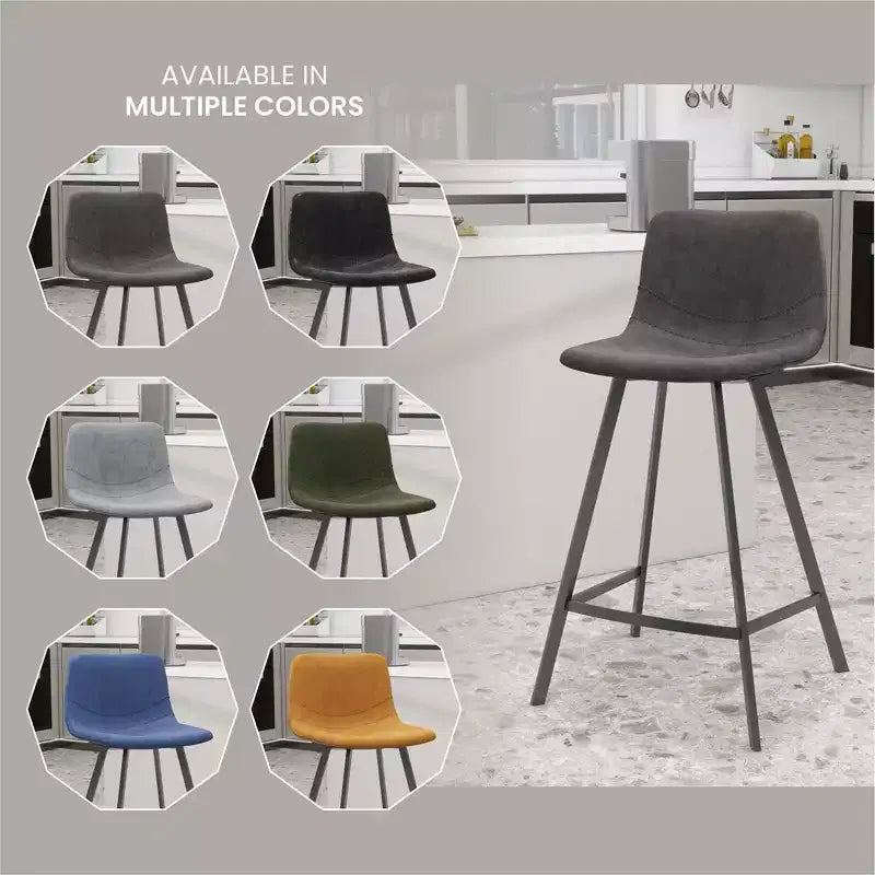 35" Counter Stool Upholstered Leather Ergonomic Backrest Padded Seat Stainless Steel Base and Footrest