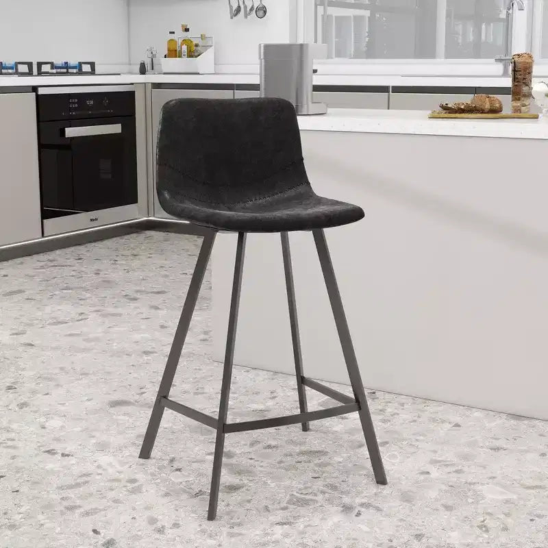35" Counter Stool Upholstered Leather Ergonomic Backrest Padded Seat Stainless Steel Base and Footrest