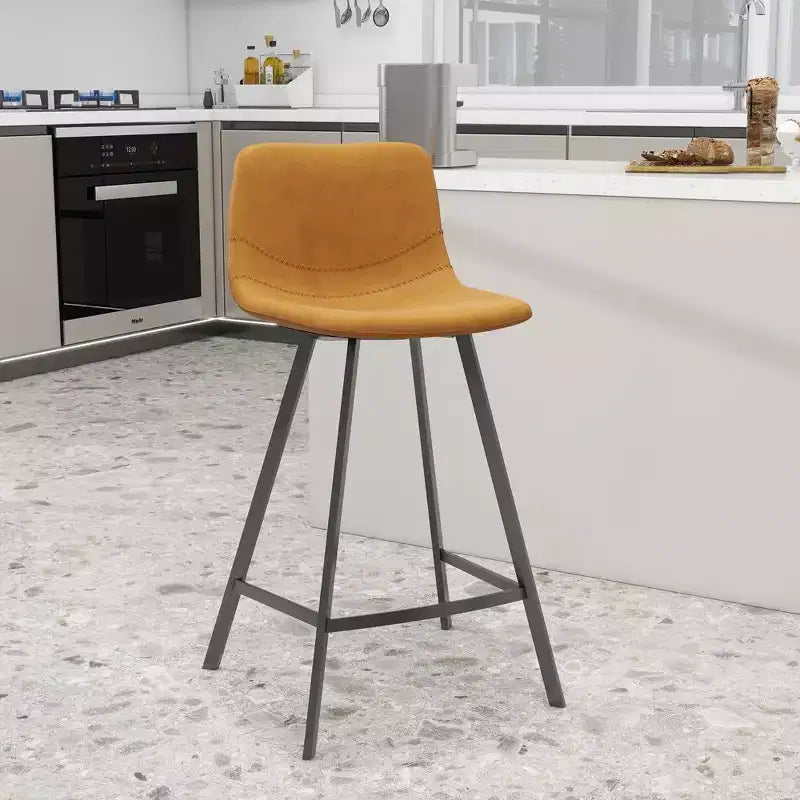 35" Counter Stool Upholstered Leather Ergonomic Backrest Padded Seat Stainless Steel Base and Footrest