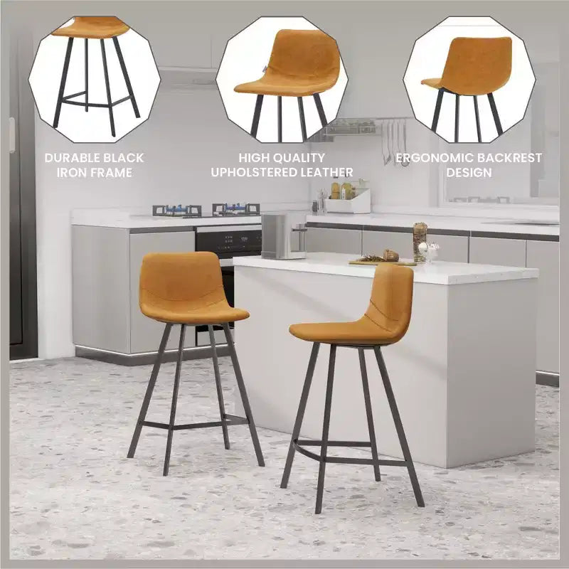 35" Counter Stool Upholstered Leather Ergonomic Backrest Padded Seat Stainless Steel Base and Footrest