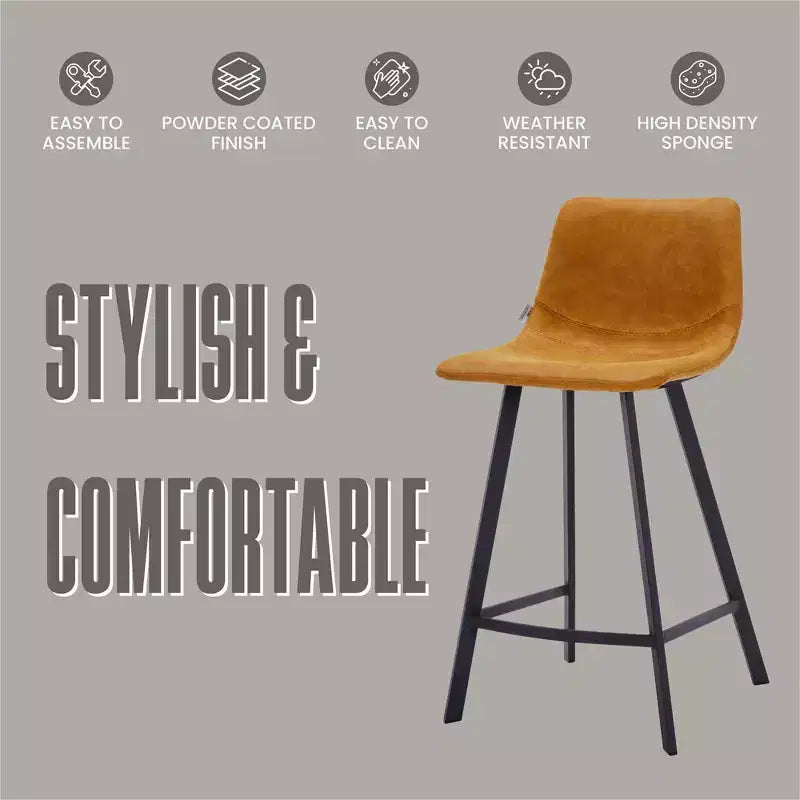 35" Counter Stool Upholstered Leather Ergonomic Backrest Padded Seat Stainless Steel Base and Footrest