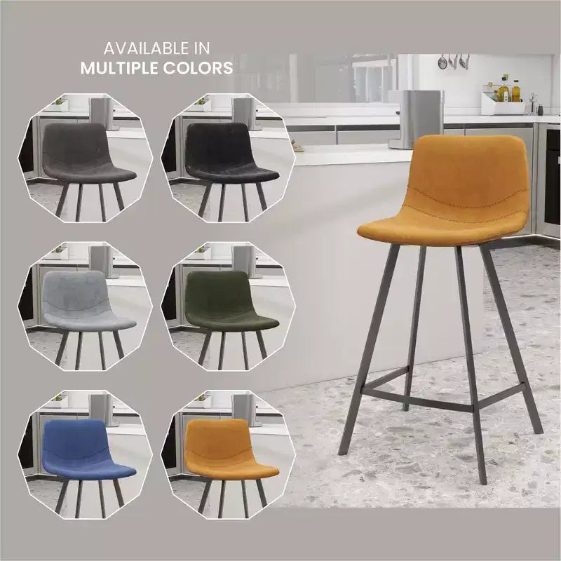 35" Counter Stool Upholstered Leather Ergonomic Backrest Padded Seat Stainless Steel Base and Footrest