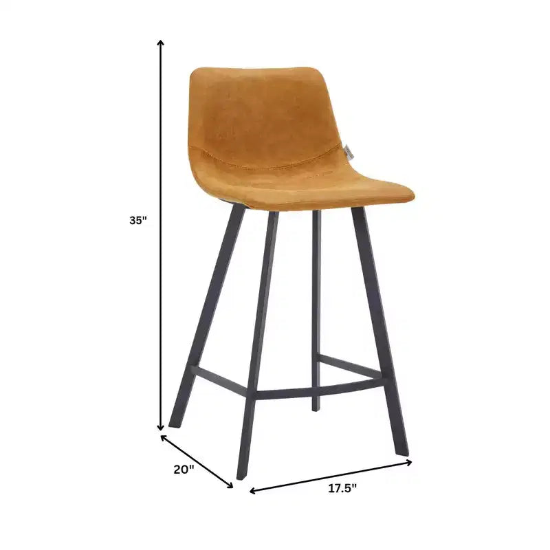 35" Counter Stool Upholstered Leather Ergonomic Backrest Padded Seat Stainless Steel Base and Footrest