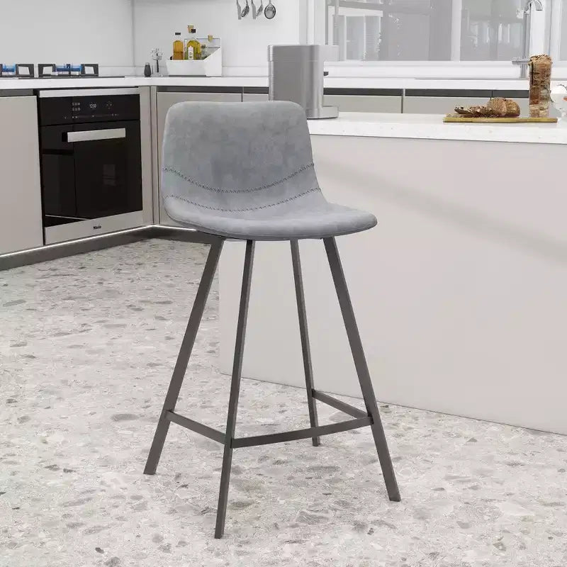 35" Counter Stool Upholstered Leather Ergonomic Backrest Padded Seat Stainless Steel Base and Footrest